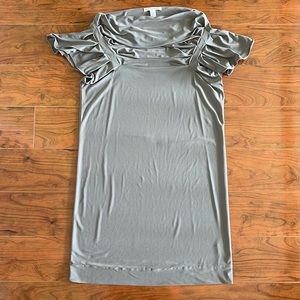 Banana Republic Taupe Gray Semi Formal Ruffle Midi Dress